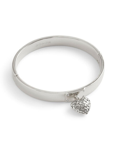 Faux Stone Signature Quilted Heart Charm Bangle Bracelet