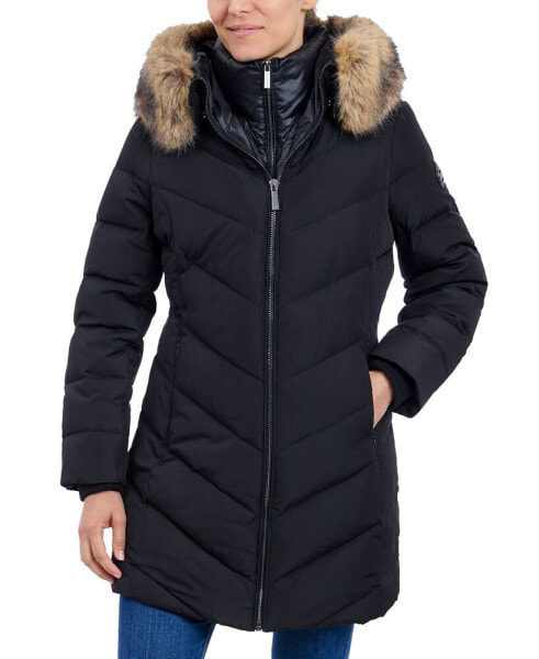 Women's Bibbed Faux-Fur-Trim Hooded Puffer Coat