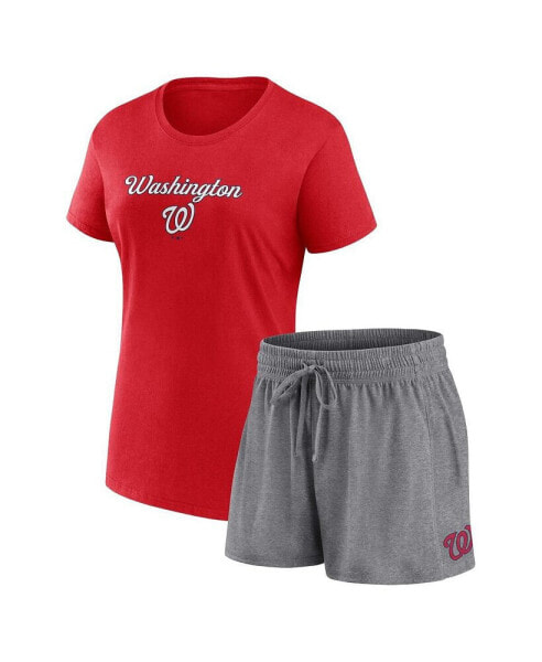 Women's Red, Gray Washington Nationals Script T-shirt and Shorts Combo Set