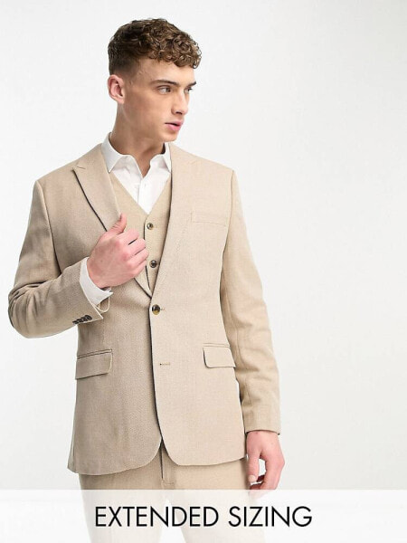 ASOS DESIGN wedding skinny suit jacket in linen mix in linen mix in micro texture in brown
