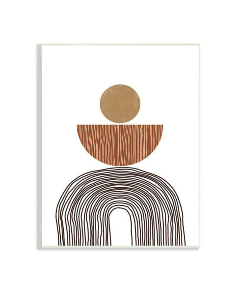 Boho Shapes Stacked Abstract Round Curves Brown White Art, 13" x 19"
