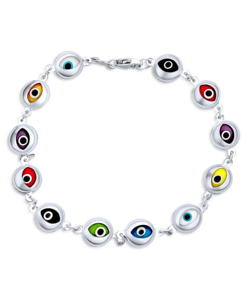 Turkish Colorful Multicolor Spiritual Protection Amulet Strand Link Multi Charm Evil Eye Bracelet For Women Sterling Silver 7.5 Inch