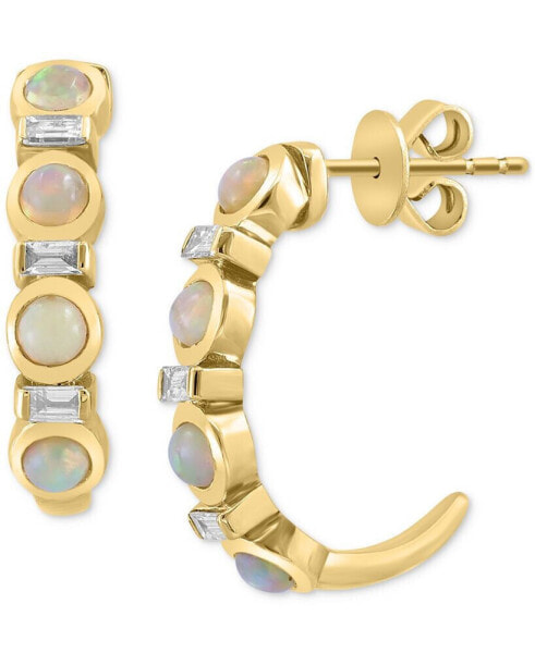 EFFY® Ethiopian Opal (3/4 ct. t.w.) & Diamond (1/5 ct. t.w.) Half Hoop Earrings in 14k Gold