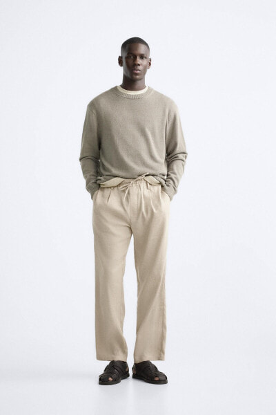 PLEATED COTTON - LINEN TROUSERS