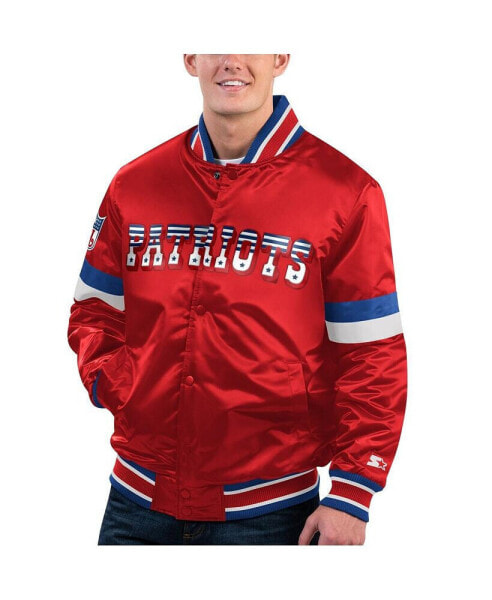 Men's Red Distressed New England Patriots Gridiron Classics Home Game Satin Full-Snap Varsity Jacket