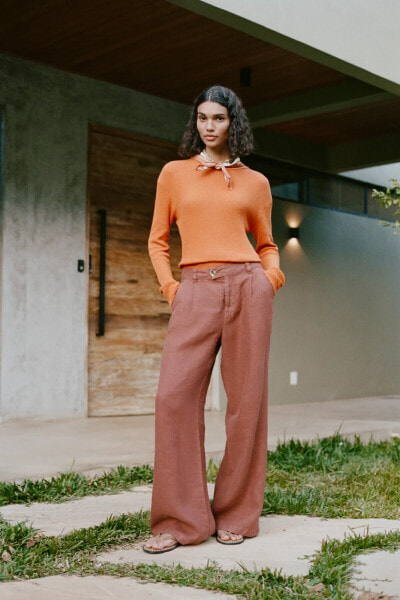 100% LINEN WIDE-LEG TROUSERS