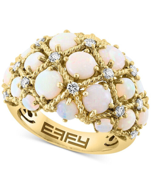 EFFY® Opal (5-5/8 ct. t.w.) & Diamond (1/2 ct. t.w.) Lattice Cluster Ring in 14k Gold