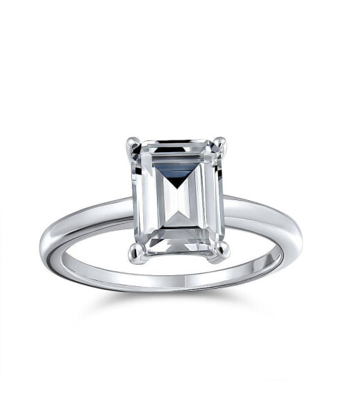Classic Timeless Simple 2.5CT Rectangle Brilliant Emerald Cut AAA CZ Promise Solitaire Engagement Ring For Women Thin Band .925 Sterling Silver