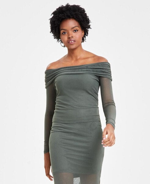 Women's Mesh Off-The-Shoulder Long-Sleeve Top, Created for Macy's