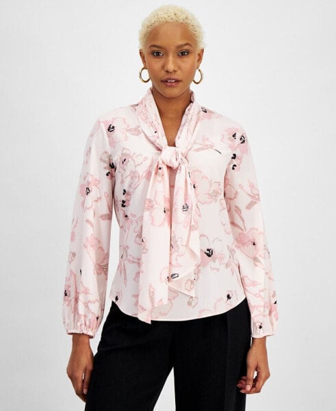 Women's Floral-Print Bow Blouse, Created for Macy's