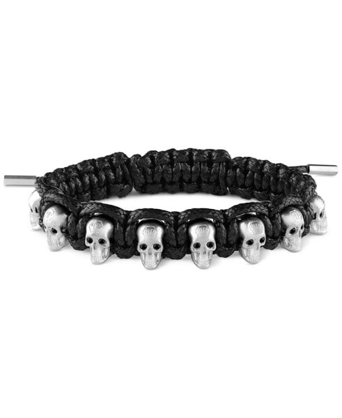 Stainless Steel 3D $kull Black Cord Slider Bracelet