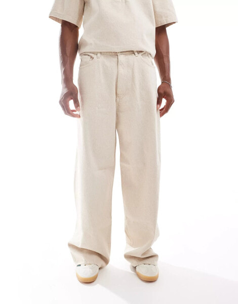 Weekday Astro heavyweight linen trousers in beige