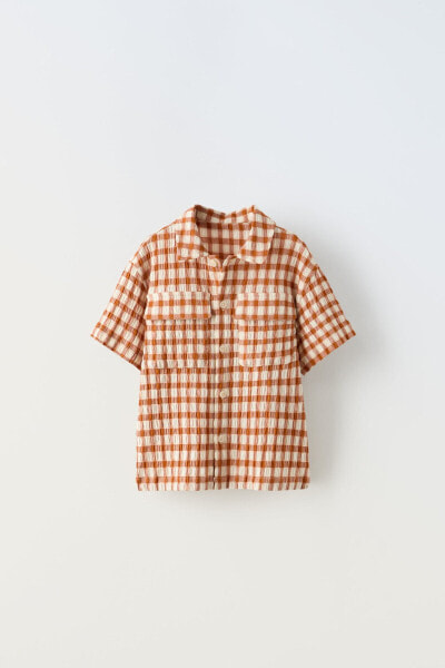 Textured gingham cotton blend shirt