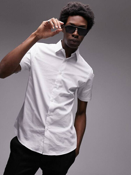 Topman short sleeve stretch shirt in white