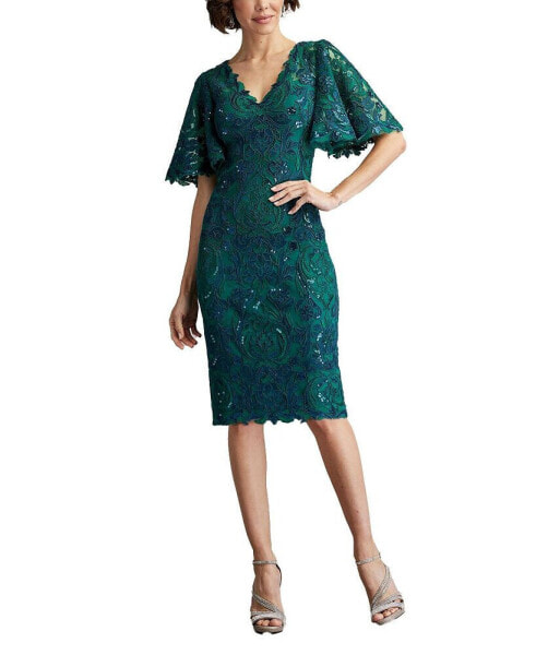 Women's Leya Sequin Embroidered Flutter Sleeve Dress