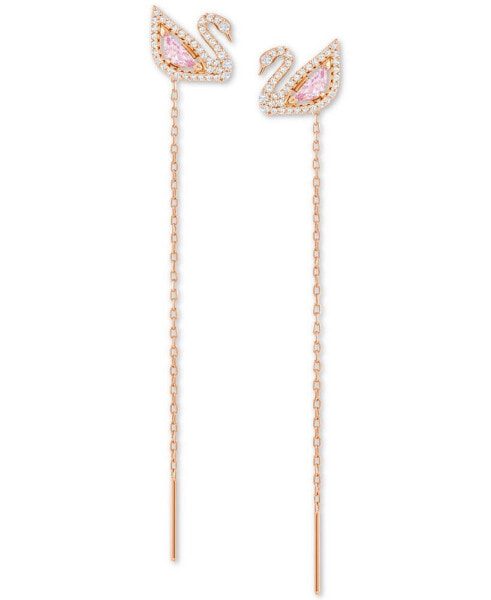 Rose Gold-Tone Crystal Swan & Removable Chain Drop Earrings