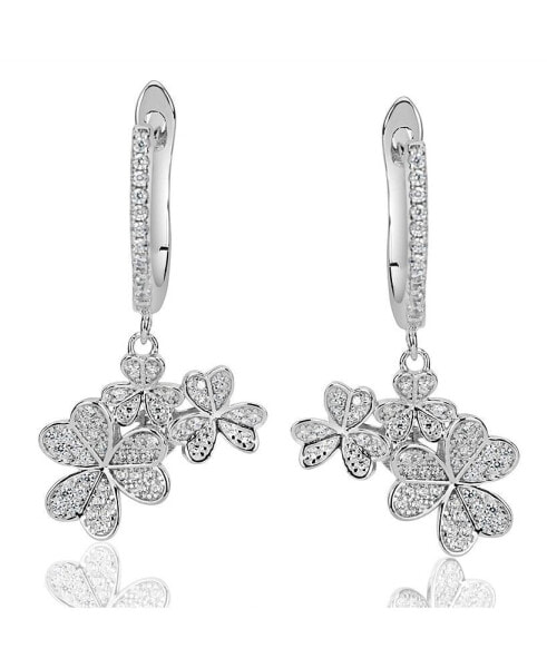 Suzy Levian Sterling Silver Cubic Zirconia Multi Flower Cluster Drop Earrings