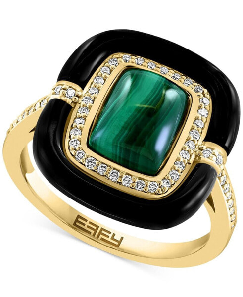 EFFY® Malachite, Onyx, & Diamond (1/5 ct. t.w.) Statement Ring in 14k Gold