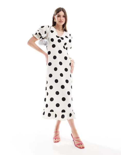 Nobody's Child Delila linen midi dress in spot print