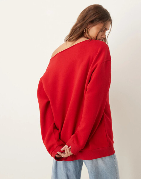 ASOS DESIGN relaxed off shoulder sweat in red