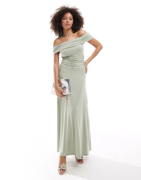 ASOS DESIGN bardot ruched maxi dress in sage green