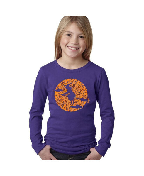 Girl's Child Word Art Long Sleeve - Spooky Witch T-shirt