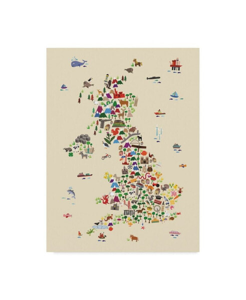 Michael Tompsett Animal Map of Great Britain & Ni For Children and Kids Beige Canvas Art - 15" x 20"