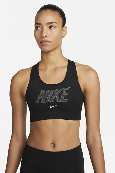 Спортивный бюстгальтер Nike Swoosh средней поддержки черного цвета