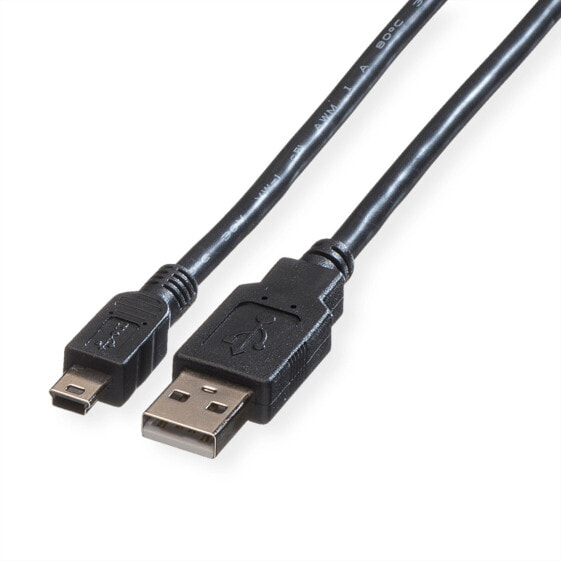 ROLINE USB 2.0 Cable - Type A - 5-Pin Mini 0.8 m - 0.8 m - Mini-USB B - USB A - USB 2.0 - Male/Male - Black