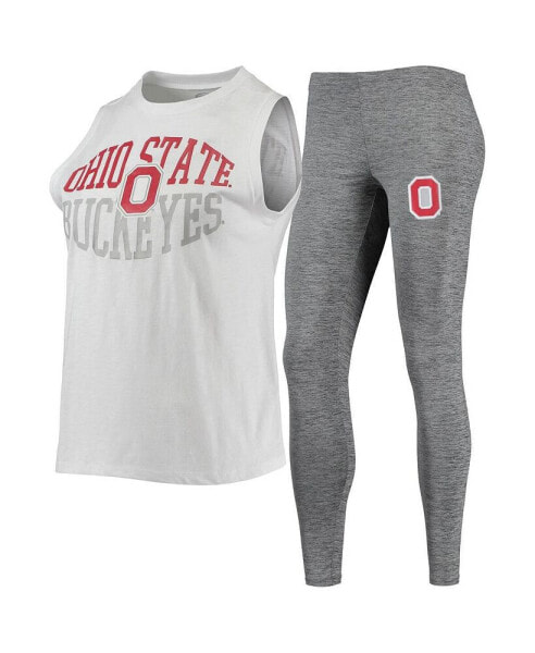 Пижама женская Concepts Sport Ohio State Buckeyes с топом из угольного и белого цветов и леггинсами