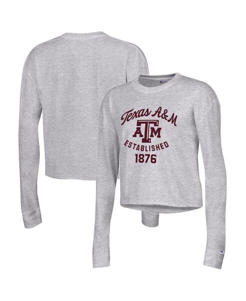 Women's Gray Texas A&M Aggies Boyfriend Cropped Long Sleeve T-shirt