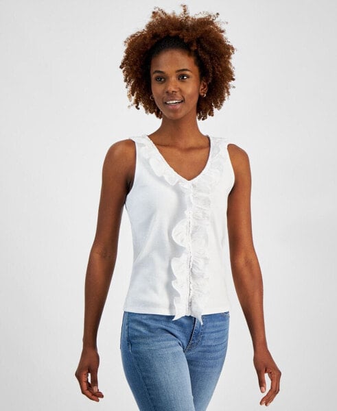 Women's Cotton Mixed-Media Ruffled Tank Top