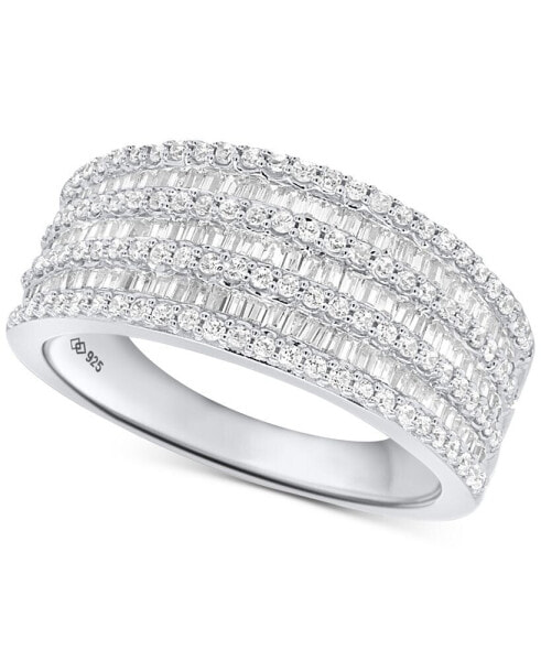 Diamond Round & Baguette Multirow Statement Ring (1 ct. t.w.) in Sterling Silver