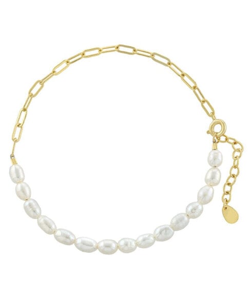 4-5MM Potato Pearl and Chain 7.5" Bracelet in Gold or Silver Plated