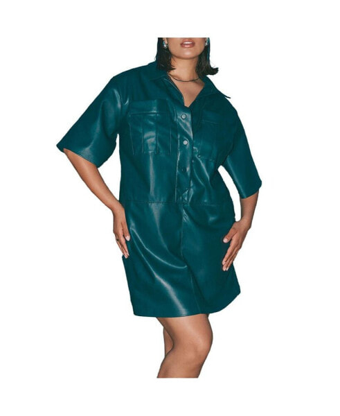 Plus Size Boxy Leather Shirt Dress