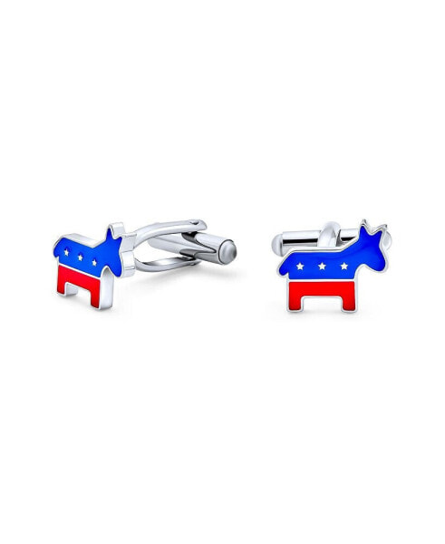 Patriotic American USA Red White Blue Animal Donkey Shirt Cufflinks Symbol of Democrat Symbol Party Political Enamel Three Tone Stainless Steel Hinge Bullet Back