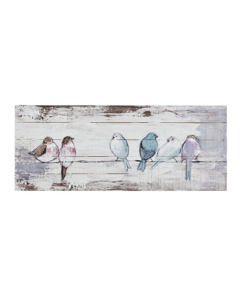 Perched Birds Hand Painted Wood Plank