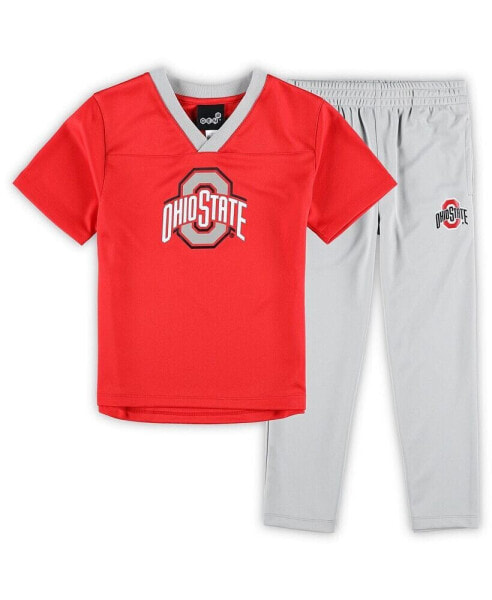 Preschool Boys and Girls Scarlet, Gray Ohio State Buckeyes Red Zone Jersey and Pants Set