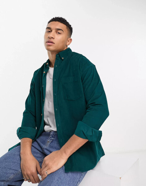 ASOS DESIGN oversized cord shirt in teal