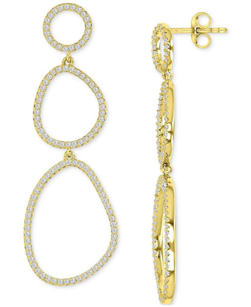 Cubic Zirconia Openwork Triple Drop Earrings in 14k Gold-Plated Sterling Silver