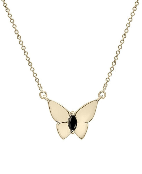 Macy's onyx Butterfly 17" Pendant Necklace in 14k Gold-Plated Sterling Silver