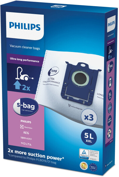 Philips s-bag disposable dust bag FC8027/01 - Synthetic - 5 L - FC8200- FC8219 - FC8380 - FC8399 - FC8400 - FC8499 - FC8600 - FC8649 - FC9000 - FC9099 - FC9100 -... - 3 pc(s)