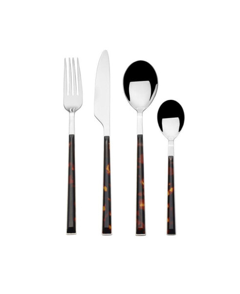 Tortoise Pattern 16 Piece Flatware Set