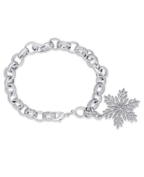 Diamond Accent Snowflake Charm Bracelet in Silver Plate