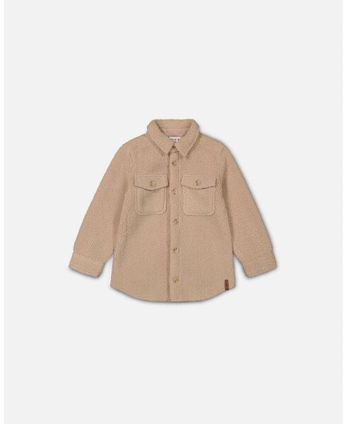 Big Boys Sherpa Overshirt With Pocket Beige