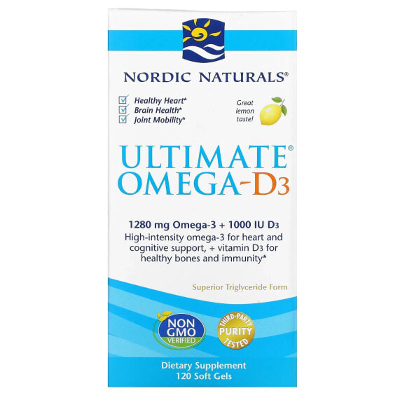 Nordic Naturals, Ultimate Omega-D3, омега-3 и витамин D3, со вкусом лимона, 120 капсул