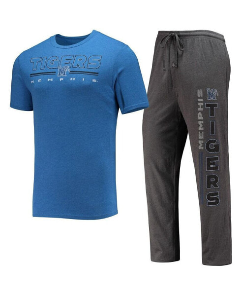 Men's Heathered Charcoal, Royal Memphis Tigers Meter T-shirt and Pants Sleep Set