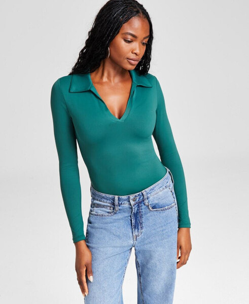 Women's Polo-Collar Long-Sleeve Bodysuit, Created for Macy's