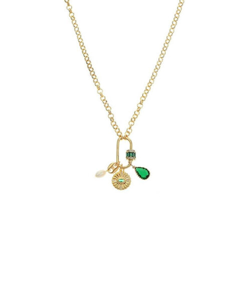 18k Gold-Plated Cubic Zirconia & Freshwater Pearl Evil Eye Multi-Charm Pendant Necklace, 15" + 5" extender