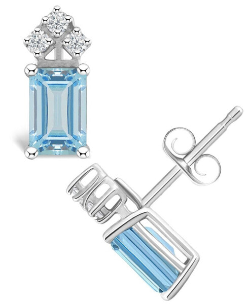 Серьги Macy's Aquamarine & Diamond Stud